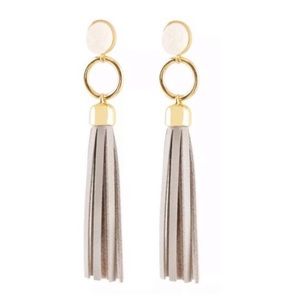 ALEXIS BITTAR • Druzy Long Leather Tassel Earrings